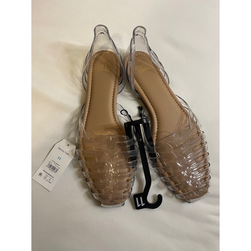 Time and Tru Women Clear Jelly Huarache Sandals Memory Foam Flat Shoes Size 11 - Picture 2 of 4